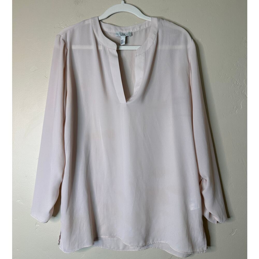 H by Halston Creamy Blush Long Sleeve Chiffon Blouse Large